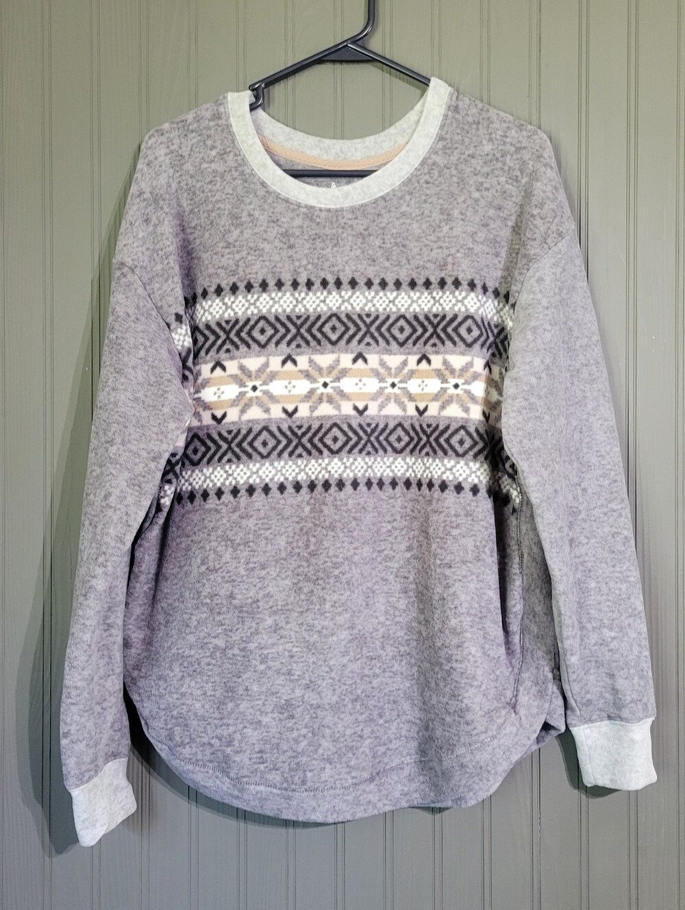Cuddl Duds Fleece Long Sleeve Sweater Fair Isle Pattern Gray Women's Large